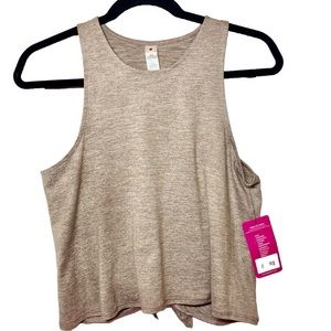 YOGALICIOUS Overlapped Open Tie Back Tank Top in Mocha | XS